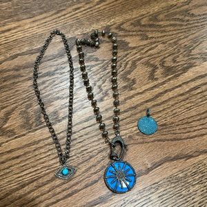 2 diamond charm chunky necklaces and 1 turquoise charm